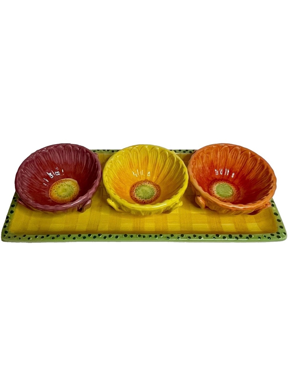 Pier 1 Daisy Bowls Tray Set Dip Snack Server Condiments 4 Pc Whimsical Flowers